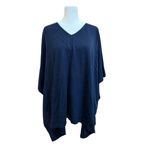 J. Jill Knit Top Woman OS Navy Poncho Cape Lightweight Drapey Boxy Merino Wool - Picture 1 of 9